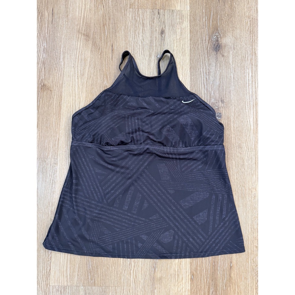 Nike Swim Tankini Top Womens XL Black High Neck Mesh Geometric Athletic Sporty